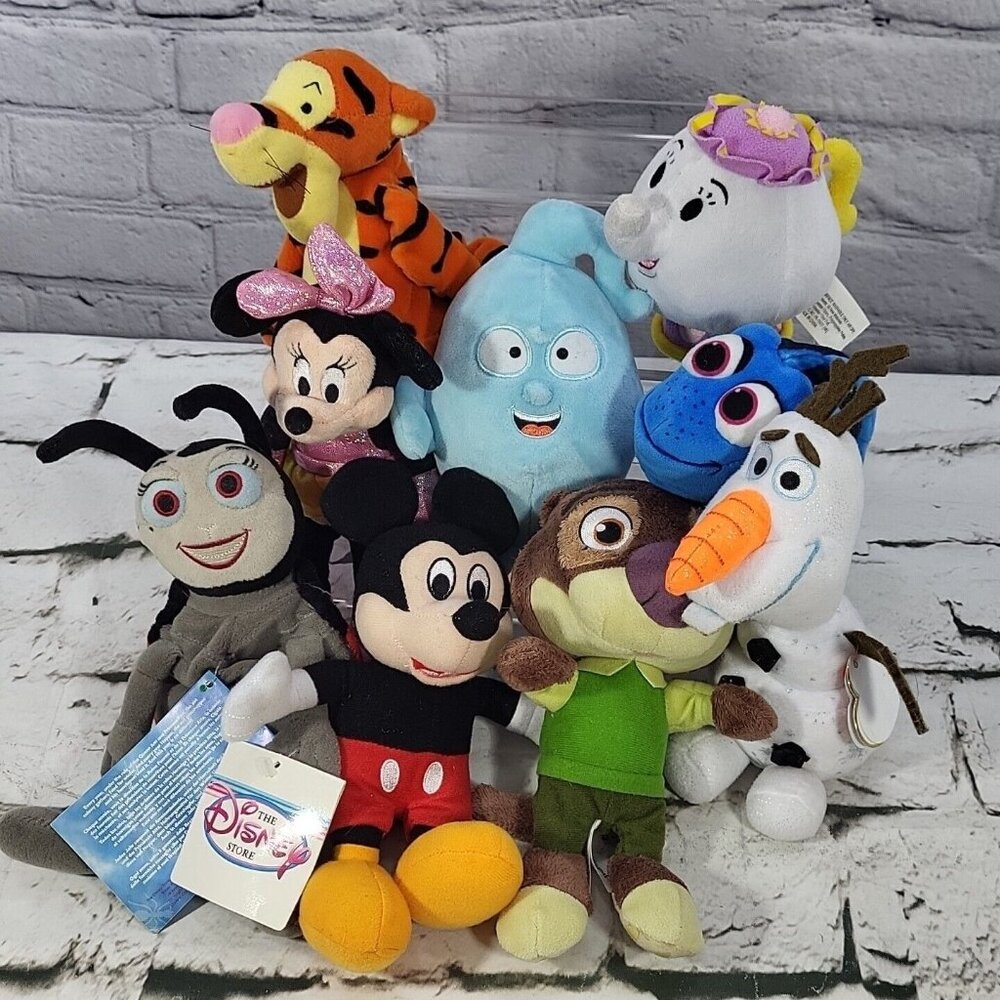 Disney Characters Plush Lot Of 9 Stuffed Animals Tigger Mrs Potts Olaf Dory
